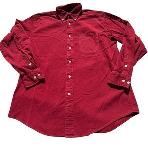 Tommy‎ Hilfiger Men's Deep Red Casual Button-Down Shirt Size M vintage y2k